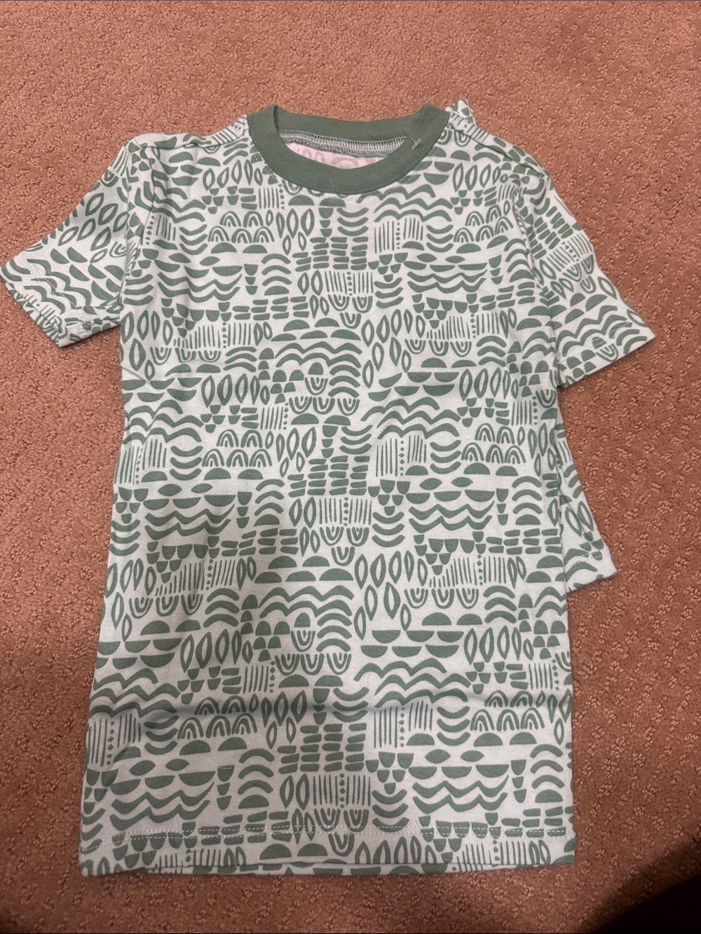 Kids Printed Short Sleeve Pajama Top in Sage Green